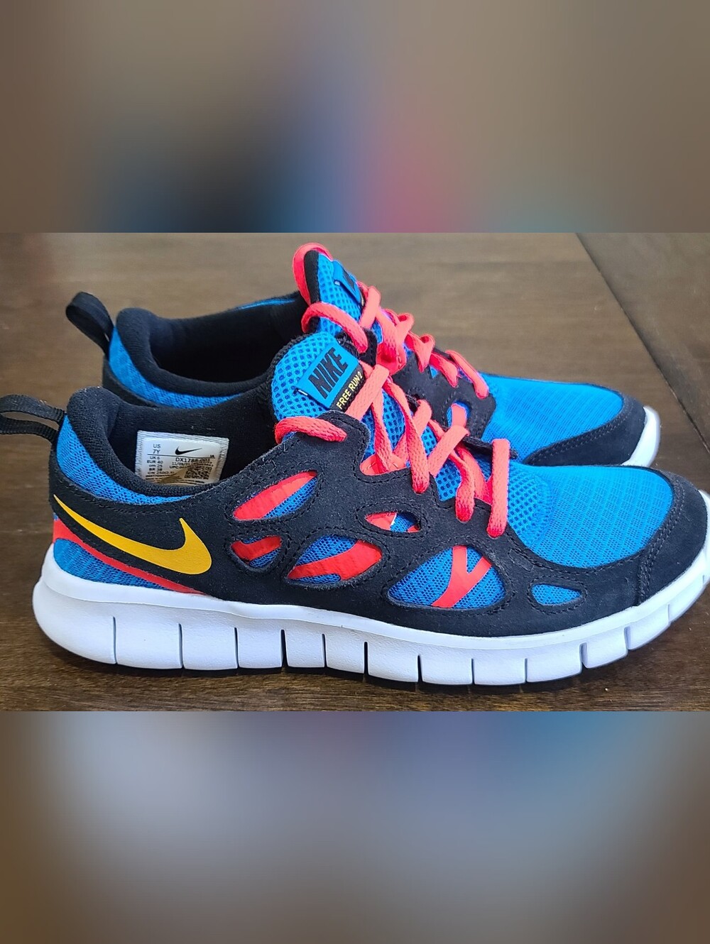 Nike Free Run 2 Black Blue Gold White (Grade School) 7Y Boys Girls/Women's 8.5
